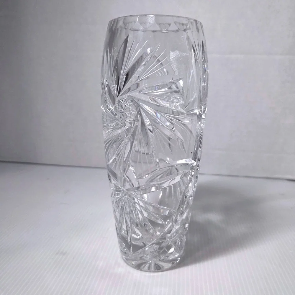Vintage Bohemia Czech Lead Crystal Vase Pinwheel Starburst Cut Glass